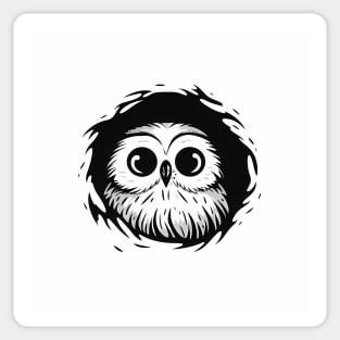 Cute Kawaii Black and White Baby Owl Peeping Out Sticker